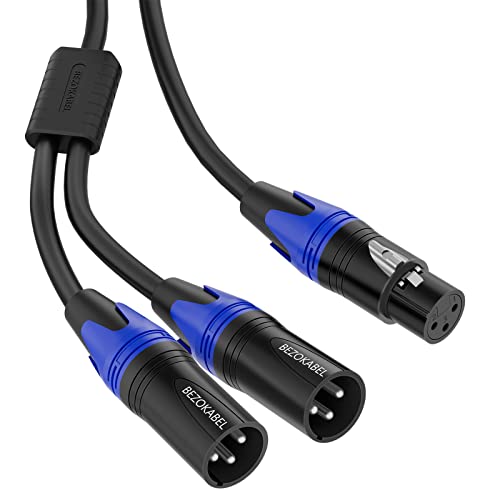 BEZOKABEL XLR-Splitter, XLR-Buchse auf Dual-Stecker, 0,3 m, symmetrischer Mikrofon-Splitter-Stecker auf 2 Buchsen, XLR-Y-Splitter-Kabel, 3-polig, 0,3 m von BEZOKABEL