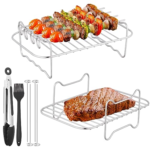 BEZORR 2teiliges Luftfritteusen-Gestell, wiederverwendbares Doppel-Heißluftfritteusen Zubehör,Grillrost aus Edelstahl 304,4Spießchen,1Ölbürste,1Verbrühungsschutz-Clip für 3,7 Qt-4,2 Qt Luftfritteusen BEZORR 2teiliges Luftfritteusen-Gestell, wiederverwendbares Doppel-Heißluftfritteusen Zubehör,Grillrost aus Edelstahl 304,4Spießchen,1Ölbürste,1Verbrühungsschutz-Clip für 3,7 Qt-4,2 Qt Luftfritteusen von BEZORR