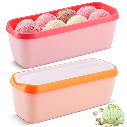 BEZORR 2er-Set Eisbehälter für Speiseeis 1.5 L, Eisbehälter mit Deckeln,Wiederverwendbare Hausgemachte Eiscreme-Behälter, Für Selbstgemachtes Eis, Sorbets, Joghurt von BEZORR