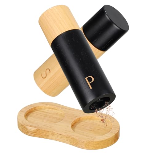 BEZORR Salz und Pfeffermühle Holz Set, 2er set Keramikmahlwerk Gewürzmühle mit untersetzer,Gewürzmühle Grinder mit verstellbarem Mahlwerk für Gewürze Pfeffer Salz 17 cm von BEZORR