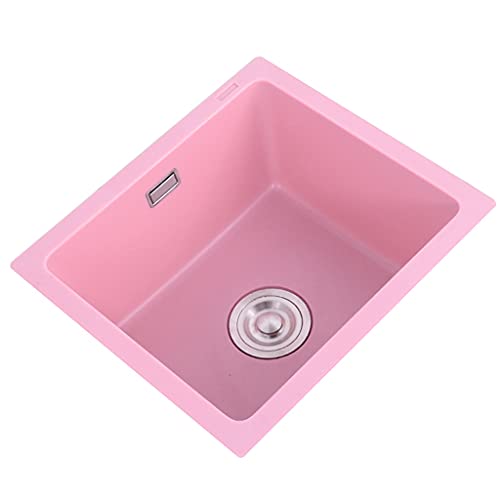 BEdaw Küchenspüle, Einzelbecken-Barvorbereitungs-Granit-Quarzstein Mit Abflussrohr Und Installationssatz Zum Einbau Oder Unterbau/Pink/43X43X22Cm von BEdaw