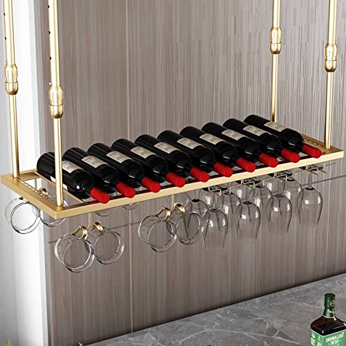 Deckenregal – an der Decke hängendes Weinregal, hängendes Weinflaschenregal für den Innenbereich, wandmontiertes schmiedeeisernes Weinregal/Glasregal, Bar-/Küchenständer, 2 Arten von Getränkehalt von BEdaw