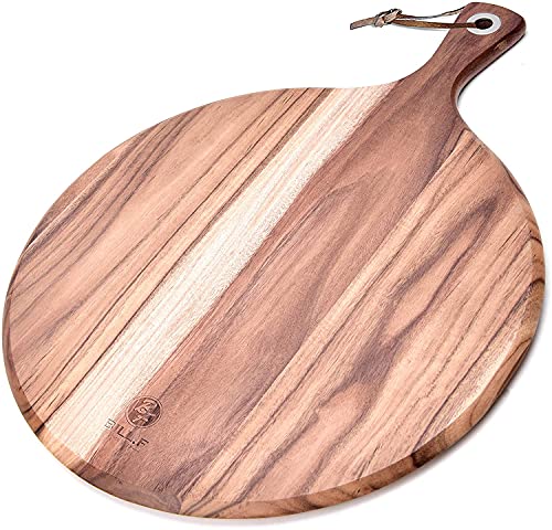 Acacia Wood Pizza Peel / Schneidebrett / Serviertablett, Pizza Paddle Spatel Runder Transferbehälter Backschaufel Kuchenheber zum Bewegen von Pizza, Kekstorte, Kuchen, Brot, 48X36,5X1,2 cm von BF BILL.F SINCE 1983