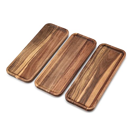 BILL.F Massive Akazienholz Serviertabletts Set von 3 (37 x 14 CM) Rechteckige Hölzerne Serviertabletts für Dessert, Lebensmittel, Gemüse, Obst, Vorspeise Serviertablett, Plätzchen Platte Käse Board von BF BILL.F SINCE 1983