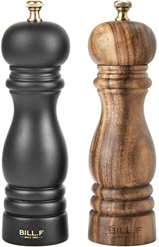 Bill.F Salz- und Pfeffermühlen-Set,Holz-Pfeffermühle Set mit 2 manuellen Salz- und Pfefferstreuern, nachfüllbar, 17,8 cm (schwarz und holzfarben) von BF BILL.F SINCE 1983