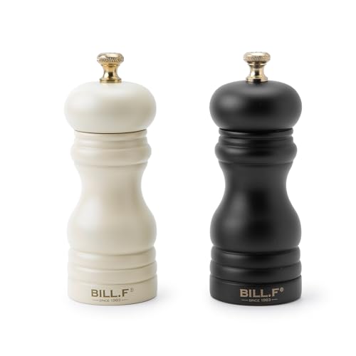 Bill.F Salz- und Pfeffermühlenset, Holzpfeffermühle 2er-Set manuelle Salz- und Pfefferstreuer Mühle nachfüllbar 13,5 cm mit einstellbarem Keramikmahlwerk (2er-Set Schwarz und Creme) von BF BILL.F SINCE 1983