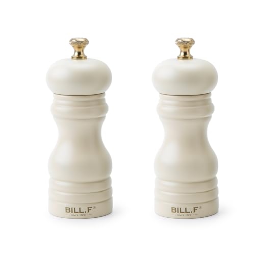 Bill.F Salz- und Pfeffermühlenset, Holzpfeffermühle 2er-Set manuelle Salz- und Pfefferstreuer Mühle nachfüllbar 13,5 cm mit verstellbarem Keramikmahlwerk (2er-Set Creme) von BF BILL.F SINCE 1983
