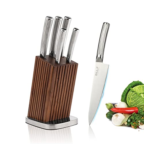 Messerblock mit Küchenmesser Set, Chefmesser 20 cm, Brotmesser 20 cm, Schneidemesser 20 cm, Allzweckmesser 11 cm, Gemüsemesser 9 cm von BF BILL.F SINCE 1983
