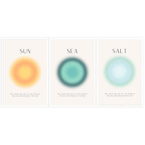 BFADMN Poster Sonne Salz und Meer Aura Küstenleinwand Wandkunst Minimalistische Stranddrucke Trendy Ozean Beachy Bunte Abstrakte Aura Geist Körper Seele Ästhetische Dekoration Schlafzimmer Yoga von BFADMN