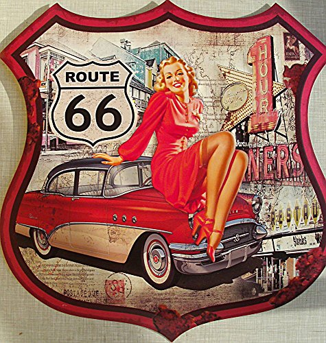 Route 66 - Pin Up Blechschild, 48 x 48 cm, konturgeschnitten von BFB