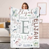 Personalisierte Einhorn Dinosaurier Decke Individuelle Babydecke, Geschenk Zur Taufe von BFFGIFTSStoreCrafts