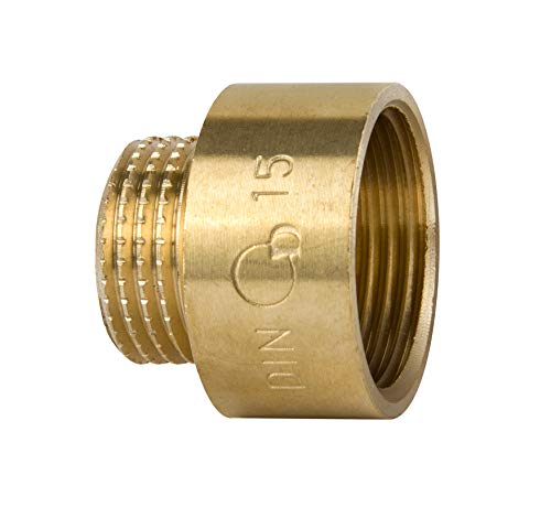 BFG Muffennippel 1/2" BSP (18,6mm) Innengewinde x 3/8" BSP (16,7mm) Außengewinde, Messing, Gewindeadapter, Sanitärarmaturen für Wasserrohr, Anschlüsse, 10 Bar, Max. Temp. 120°C, BSP Anschluss von HYDROBIL