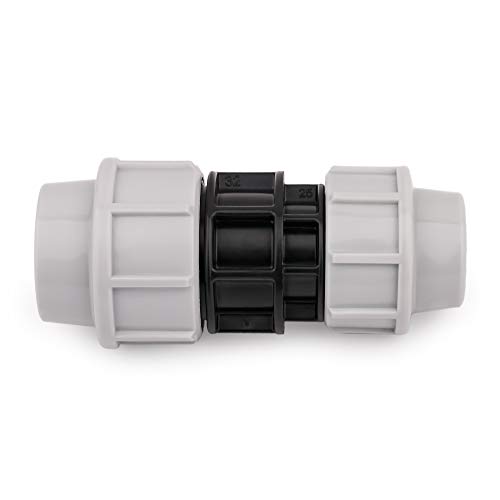 HYDROBIL MDPE Fitting für Wasserrohre, Reduzier Muffe 32mm x 25mm, für MDPE Kunststoffrohre, 10 Bar, Max. Temp. 45°C, Klemmringverschraubungen von HYDROBIL