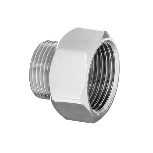 BFG Muffennippel 1/2" BSP (18,6mm) Innengewinde x 3/8" BSP (16,7mm) Außengewinde, Messing Verchromt, Gewindeadapter, Wasserrohr Reduzieradapter, Sanitär Verbindungen 10 Bar, Max. Temp. 95°C von BFG