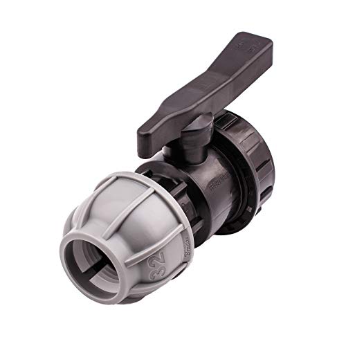 HYDROBIL MDPE Fitting für Wasserrohre, Adapter 32mm x 1" BSP Innengewinde mit Kugelhahn, für MDPE Kunststoffrohre, 10 Bar, Max. Temp. 45°C, Klemmringverschraubungen von HYDROBIL