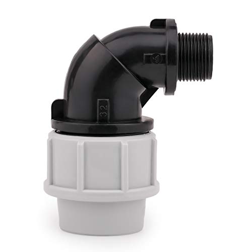 HYDROBIL MDPE Fitting für Wasserrohre, Winkel Adapter 32mm x 3/4" BSP Außengewinde, für MDPE Kunststoffrohre, 10 Bar, Max. Temp. 45°C, Klemmringverschraubungen von HYDROBIL