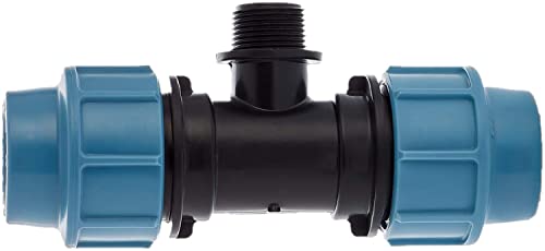 BFG PE PP Wasserrohr T-Stück 25mm x 25mm x 3/4 Zoll männlich Klemmverschraubung Kunststoff Klemmverbinder für PE/BFG Rohre F4-BSYK-7DL1 blau, schwarz von BFG