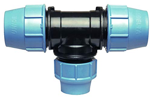 HYDROBIL MDPE Fitting für Wasserrohre, T-Stück 32mm x 25mm x 32mm, für MDPE Kunststoffrohre, 16 Bar, Max. Temp. 45°C, Klemmringverschraubungen von HYDROBIL