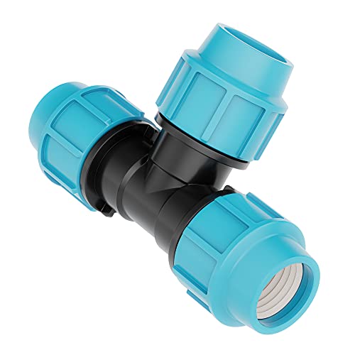 MDPE PE PP Wasserrohr T-Stück 32mm x 32mm x 32mm weiblich, Klemmverschraubung Kunststoff, Klemmverbinder für PE/MDPE Rohre von HYDROBIL