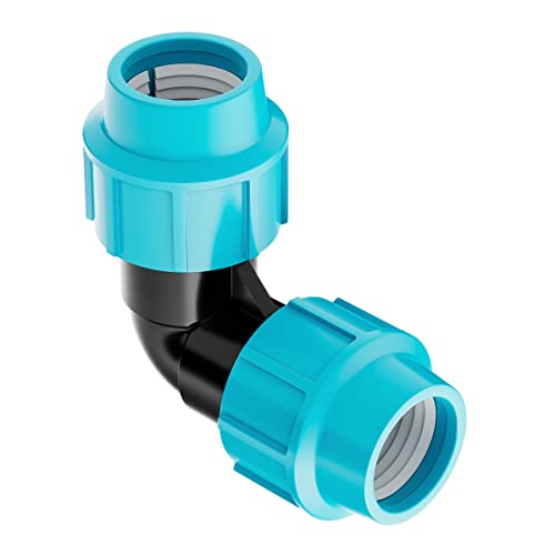 HYDROBIL MDPE Fitting für Wasserrohre, Winkel 20mm x 20mm, für MDPE Kunststoffrohre, 16 Bar, Max. Temp. 45°C, Klemmringverschraubungen von HYDROBIL