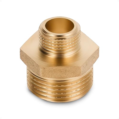 BFG Reduziernippel 3/4" BSP (26,4mm) Außengewinde x 3/8" BSP (16,7mm) Außengewinde, Messing, Doppelnippel Reduziert, Sanitärarmaturen für Wasserrohr, Sanitärverbindungen, 10 Bar, Max. Temp. 95°C von BFG