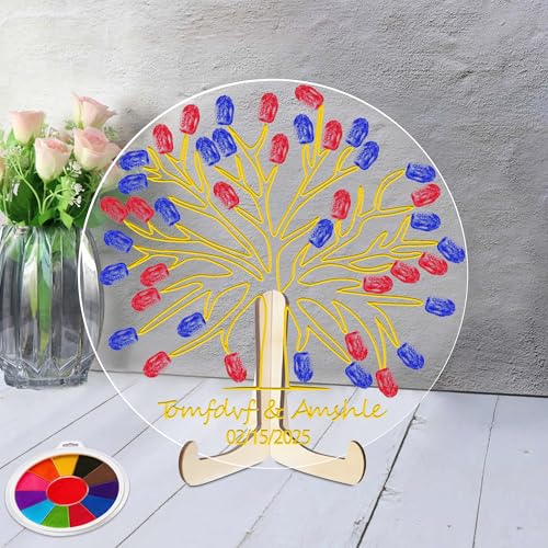 BFHEFGSUU Personalisierte Hochzeitsfingerabdruckbaum Hochzeitssignatur Personalisierter Namen Hochzeitsgäste Anmeldeschild Geschenk Für Ehefrau Ehemann Jubiläumsfeier (Stil 24) von BFHEFGSUU