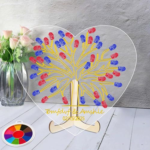 BFHEFGSUU Personalisierte Hochzeitsfingerabdruckbaum Hochzeitssignatur Personalisierter Namen Hochzeitsgäste Anmeldeschild Geschenk Für Ehefrau Ehemann Jubiläumsfeier (Stil 25) von BFHEFGSUU