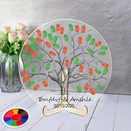 BFHEFGSUU Personalisierte Hochzeitsfingerabdruckbaum Hochzeitssignatur Personalisierter Namen Hochzeitsgäste Anmeldeschild Geschenk Für Ehefrau Ehemann Jubiläumsfeier (Stil 26) von BFHEFGSUU