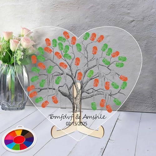 BFHEFGSUU Personalisierte Hochzeitsfingerabdruckbaum Hochzeitssignatur Personalisierter Namen Hochzeitsgäste Anmeldeschild Geschenk Für Ehefrau Ehemann Jubiläumsfeier (Stil 27) von BFHEFGSUU