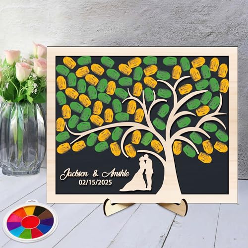 BFHEFGSUU Personalisierte Hochzeitsfingerabdruckbaum Hochzeitssignatur Personalisierter Namen Hochzeitsgäste Anmeldeschild Geschenk Für Ehefrau Ehemann Jubiläumsfeier (Stil 28) von BFHEFGSUU