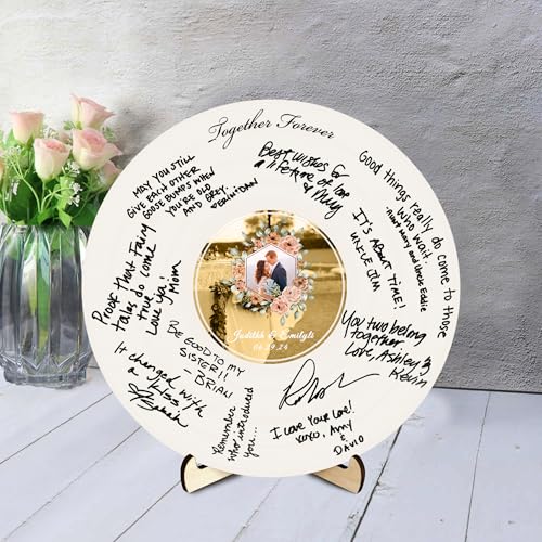 BFHEFGSUU Personalisiertes Hochzeits-Alternatives Gästebuch Personalisierter Name Spiegel-Acryl-Rundes Hochzeits-Gästebuch-Schild Geschenk Für Ehefrau Ehemann Paar Jahrestag Weihnachten (Stil 12) von BFHEFGSUU
