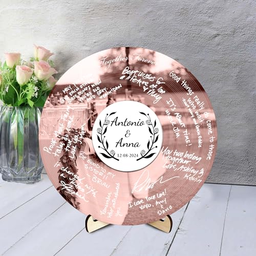 BFHEFGSUU Personalisiertes Hochzeits-Alternatives Gästebuch Personalisierter Name Spiegel-Acryl-Rundes Hochzeits-Gästebuch-Schild Geschenk Für Ehefrau Ehemann Paar Jahrestag Weihnachten (Stil 2) von BFHEFGSUU