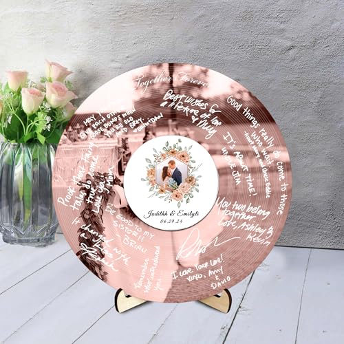 BFHEFGSUU Personalisiertes Hochzeits-Alternatives Gästebuch Personalisierter Name Spiegel-Acryl-Rundes Hochzeits-Gästebuch-Schild Geschenk Für Ehefrau Ehemann Paar Jahrestag Weihnachten (Stil 5) von BFHEFGSUU