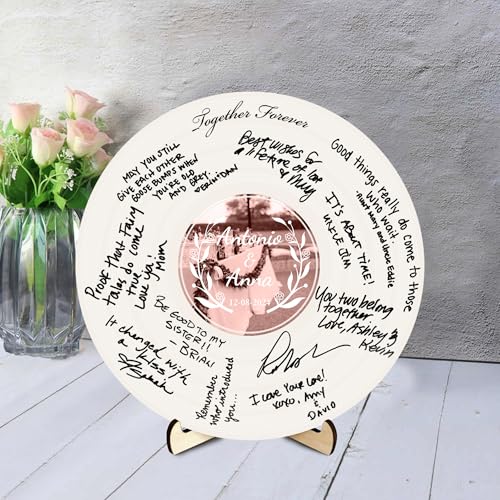 BFHEFGSUU Personalisiertes Hochzeits-Alternatives Gästebuch Personalisierter Name Spiegel-Acryl-Rundes Hochzeits-Gästebuch-Schild Geschenk Für Ehefrau Ehemann Paar Jahrestag Weihnachten (Stil 8) von BFHEFGSUU