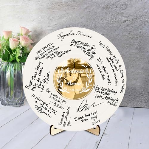 BFHEFGSUU Personalisiertes Hochzeits-Alternatives Gästebuch Personalisierter Name Spiegel-Acryl-Rundes Hochzeits-Gästebuch-Schild Geschenk Für Ehefrau Ehemann Paar Jahrestag Weihnachten (Stil 9) von BFHEFGSUU