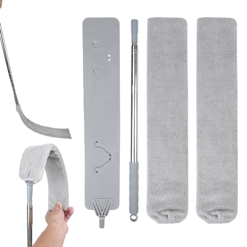 Staubwedel Teleskop Waschbar, Staubwedel Lang Ausziehbar 80cm-250cm, Staubreiniger Teleskop Flach mit Auswechselbare Mikrofaser Reinigungsbürste, Edelstahlgriff lang für Decke Boden möbel von BFHRHF