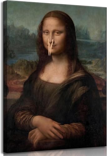 BFKDKG Gerahmte lustige Badezimmer-Leinwandkunst, Vintage, Mona Lisa, Badezimmer-Gemälde, Bilder, Wanddekoration, WC-Humor, drückende Nase, Poster, Druck für Badezimmer, WC, Heimdekoration (Mona Lisa, von BFKDKG