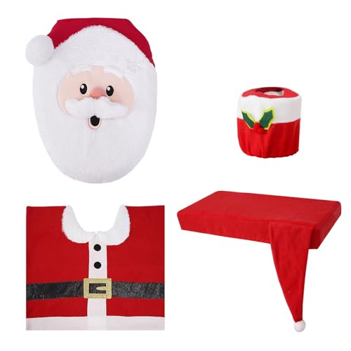 BFLKY Weihnachts-Badezimmer-Dekor-Set, WC-Abdeckung, Teppich, Papierbox-Abdeckung, verleiht Ihrem Badezimmer einen festlichen Touch von BFLKY