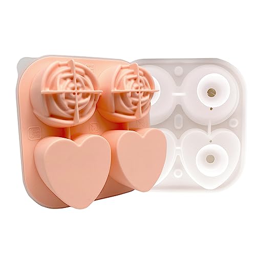 Eiswürfelform in Herzform, Rose, 4/6 Fächer, Eiswürfelform mit Deckel, wiederverwendbare Silikon-Eisformen für Whiskey-Pudding von BFLKY