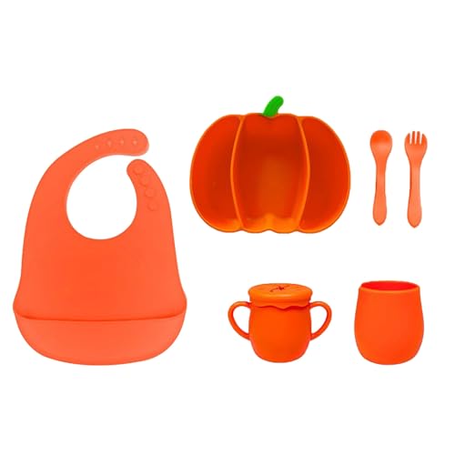 Halloween Kürbis geformt Silikon Fütterteller Set Praktisches Essen Serviertablett mit Saugnapf Sicheres Esswerkzeug Halloween Kürbis geformt Silikon Fütterteller Set Praktisches Essen Serviertablett mit Saugnapf Sicheres Esswerkzeug von BFLKY
