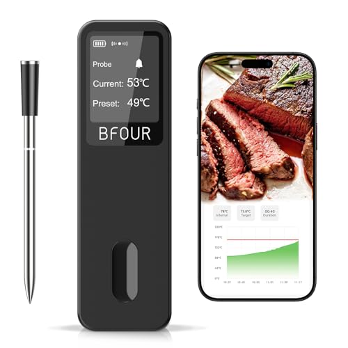 BFOUR 2025 Fleischthermometer kabellos,Smart Bluetooth Grillthermometer,Doppelalarm,App-Überwachung,IP67 wasserdicht,Backofenthermometer für BBQ, Grill, Backofen,Smoker, Rotisserie BFOUR 2025 Fleischthermometer kabellos,Smart Bluetooth Grillthermometer,Doppelalarm,App-Überwachung,IP67 wasserdicht,Backofenthermometer für BBQ, Grill, Backofen,Smoker, Rotisserie von BFOUR