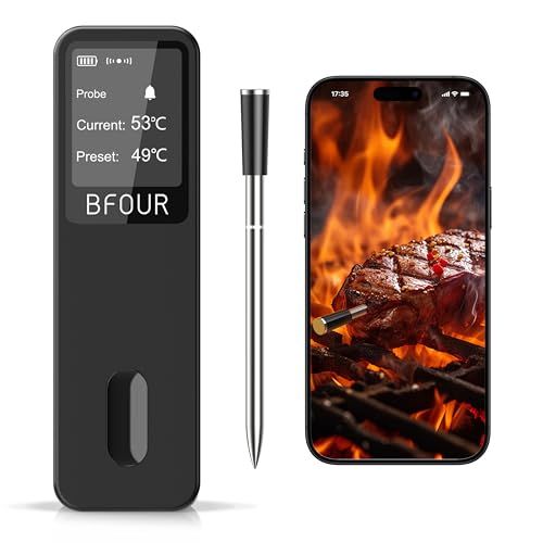 BFOUR Fleischthermometer Kabellos Grillthermometer Bluetooth mit App,IP67 wasserdichtes Kerntemperaturmesser,Large Display Bratthermometer,App-Steuerung,for Grill, Backofen, Rotisserie BFOUR Fleischthermometer Kabellos Grillthermometer Bluetooth mit App,IP67 wasserdichtes Kerntemperaturmesser,Large Display Bratthermometer,App-Steuerung,for Grill, Backofen, Rotisserie von BFOUR