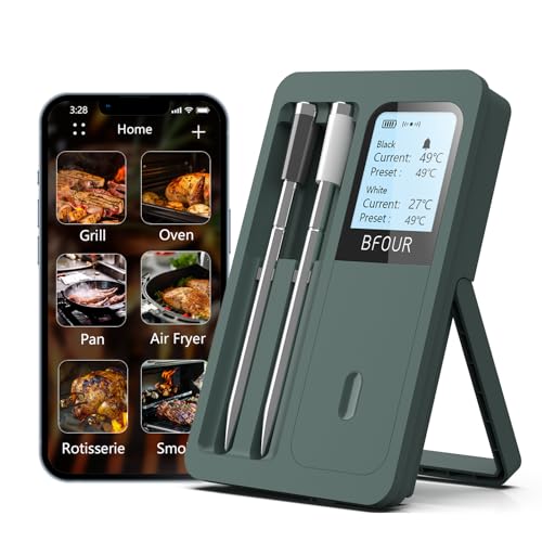 Fleischthermometer Kabelloses Bluetooth mit 2 Sonden, LCD-Display, 100m Bluetooth-Reichweite, APP-Steuerung, Grillthermometer für BBQ, Grill, Smoker, Ofen, Küche,BF-40 Fleischthermometer Kabelloses Bluetooth mit 2 Sonden, LCD-Display, 100m Bluetooth-Reichweite, APP-Steuerung, Grillthermometer für BBQ, Grill, Smoker, Ofen, Küche,BF-40 von BFOUR