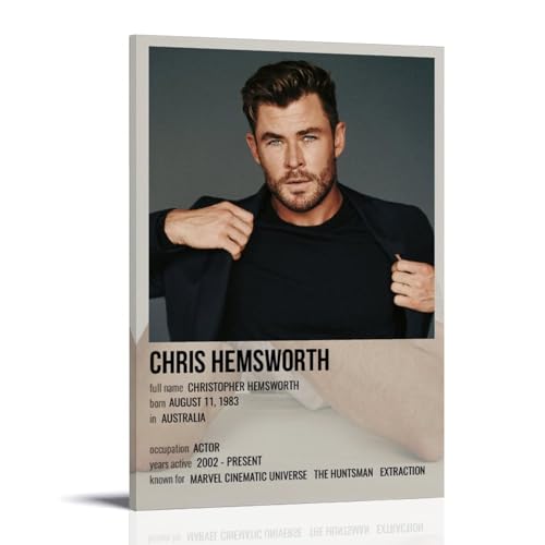 BFQMBKJUQ Chris Hemsworth Poster, Kunst, dekoratives Gemälde, Geschenke, feuchtigkeitsbeständig, lichtbeständig, Kunstgeschenke, wasserdichte Verschmutzung, Heimdekoration, 50 x 75 cm, Rahmenstil von BFQMBKJUQ