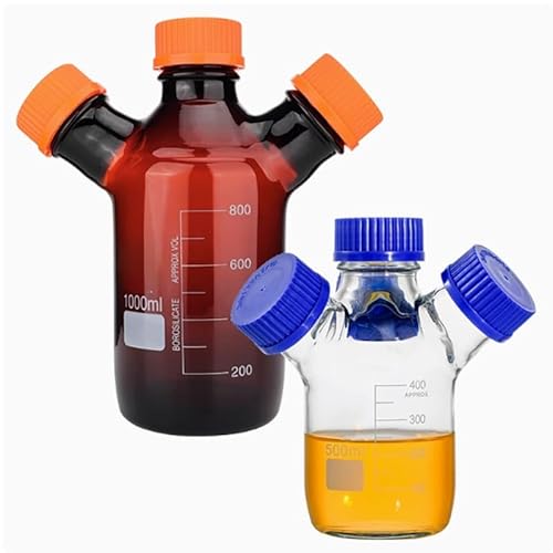 Vierloch-Schraubenloch-Flasche for die mobile Flüssigphase, braune Flüssigkeitsaufbewahrungsflasche, Chromatographie-Lösungsmittelflasche, Abfallflüssigkeitsflasche(2000ml brown) von BFRDYUEOI