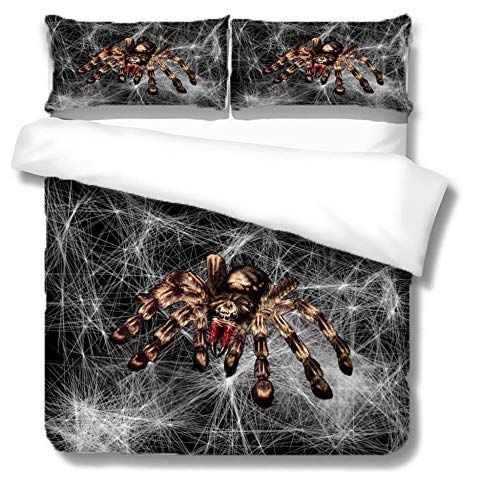 BFSOC 3D Bettwäsche Graue Spinne 3-Teiliger Bettbezug für Erwachsene Bettwäsche aus 100% Polyester-Mikrofaser, 135 X 200 cm Mit Verstecktem Reißverschluss und 2 Kissenbezügen von BFSOC