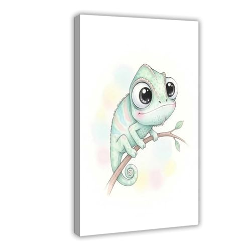 BFTIUTG Charmantes Chamäleon-Kunstwerk auf Leinwand für Kinderzimmer, Schlafzimmer, Dekoration, Landschaft, Büro, Raumdekoration, Geschenk, 40 x 60 cm von BFTIUTG