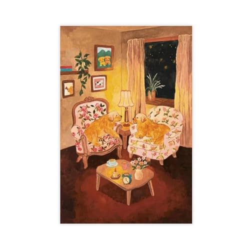 BFTIUTG Leinwandposter "A Golden Retriever", abstraktes Retro-Sofa, Schlafzimmer, Dekoration, Landschaft, Büro, Raumdekoration, Geschenk, 30 x 45 cm von BFTIUTG