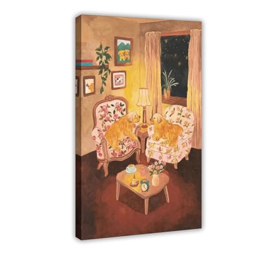 BFTIUTG Leinwandposter "A Golden Retriever", abstraktes Retro-Sofa, Wandkunst, Dekor, Bild, Gemälde für Wohnzimmer, Schlafzimmer, Dekoration, 50 x 75 cm von BFTIUTG