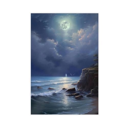 BFTIUTG Mondschein-Küste Monet Gemälde Haus Leinwand Poster Schlafzimmer Dekor Landschaft Büro Zimmer Dekor Geschenk 30 x 45 cm von BFTIUTG